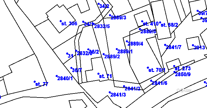Parcela st. 2889/2 v KÚ Sehradice, Katastrální mapa