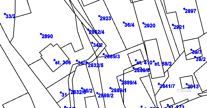 Parcela st. 2889/3 v KÚ Sehradice, Katastrální mapa