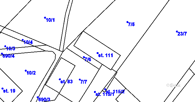Parcela st. 111 v KÚ Sejřek, Katastrální mapa