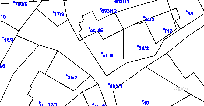Parcela st. 9 v KÚ Sejřek, Katastrální mapa