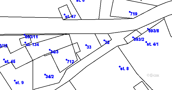 Parcela st. 33 v KÚ Sejřek, Katastrální mapa