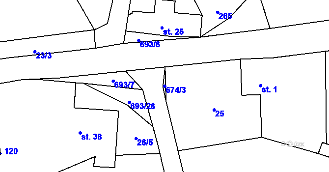 Parcela st. 674/3 v KÚ Sejřek, Katastrální mapa