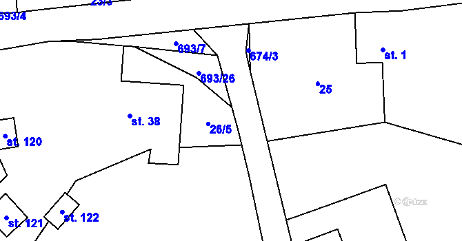 Parcela st. 674/10 v KÚ Sejřek, Katastrální mapa