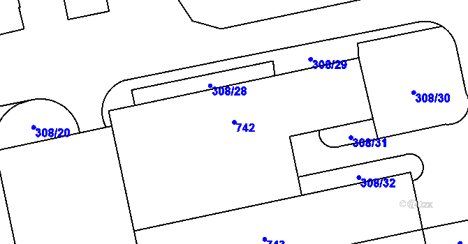 Parcela st. 742 v KÚ Selmice, Katastrální mapa