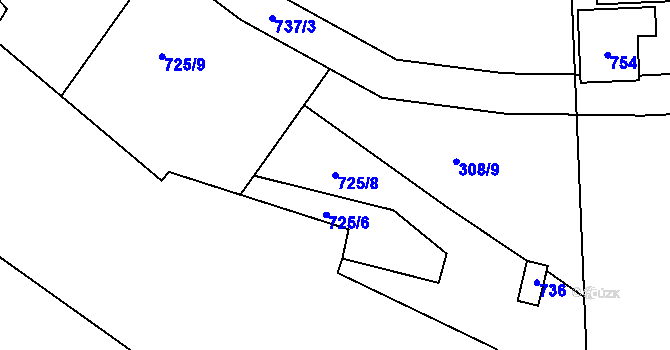 Parcela st. 725/8 v KÚ Selmice, Katastrální mapa