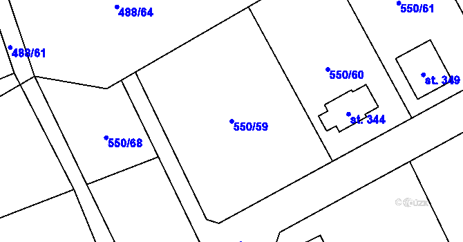 Parcela st. 550/59 v KÚ Semanín, Katastrální mapa