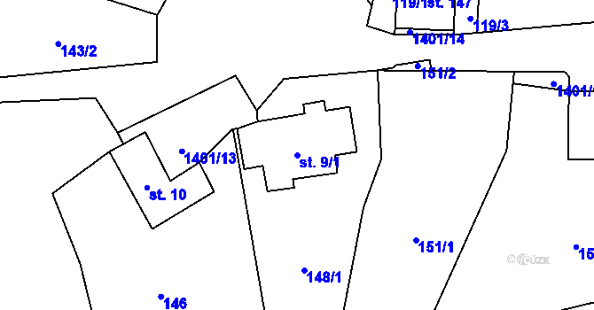 Parcela st. 9/1 v KÚ Semanín, Katastrální mapa