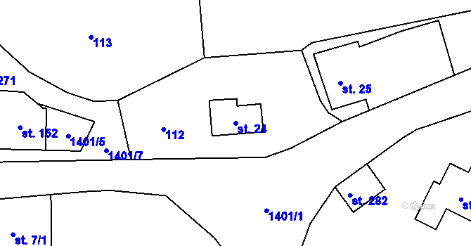 Parcela st. 24 v KÚ Semanín, Katastrální mapa
