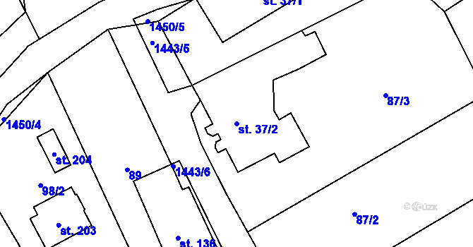 Parcela st. 37/2 v KÚ Semanín, Katastrální mapa