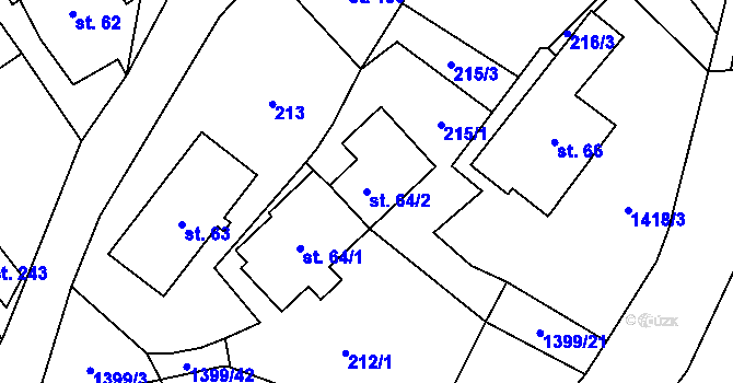 Parcela st. 64/2 v KÚ Semanín, Katastrální mapa