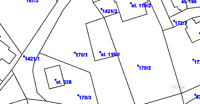 Parcela st. 119/1 v KÚ Semanín, Katastrální mapa