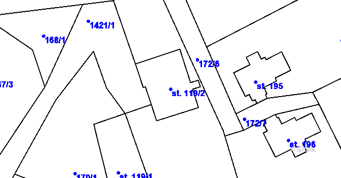 Parcela st. 119/2 v KÚ Semanín, Katastrální mapa