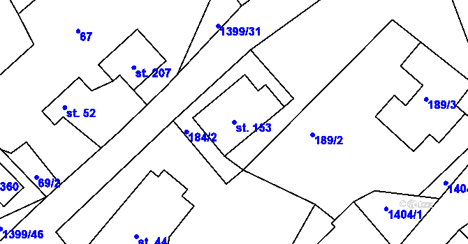 Parcela st. 153 v KÚ Semanín, Katastrální mapa