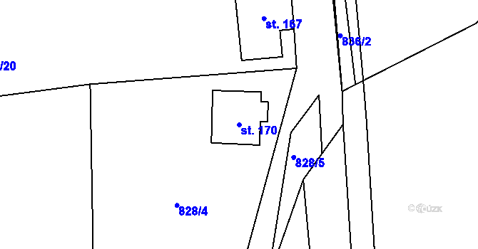 Parcela st. 170 v KÚ Semanín, Katastrální mapa