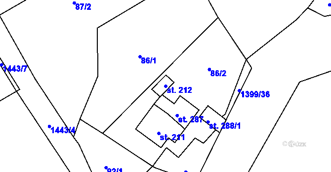 Parcela st. 212 v KÚ Semanín, Katastrální mapa