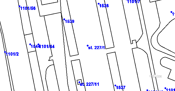 Parcela st. 227/1 v KÚ Semanín, Katastrální mapa
