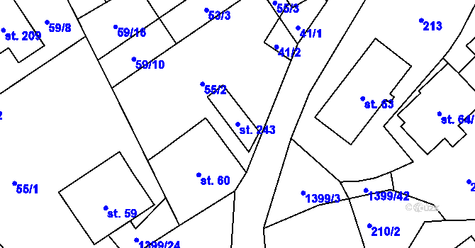 Parcela st. 243 v KÚ Semanín, Katastrální mapa
