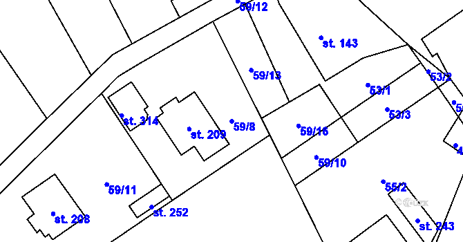 Parcela st. 59/8 v KÚ Semanín, Katastrální mapa