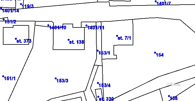 Parcela st. 153/1 v KÚ Semanín, Katastrální mapa
