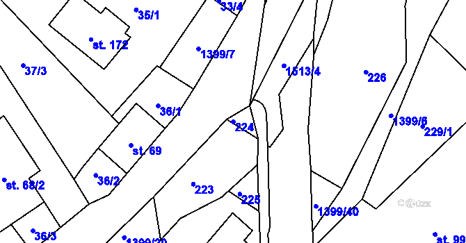 Parcela st. 224 v KÚ Semanín, Katastrální mapa