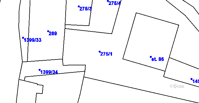 Parcela st. 275/1 v KÚ Semanín, Katastrální mapa
