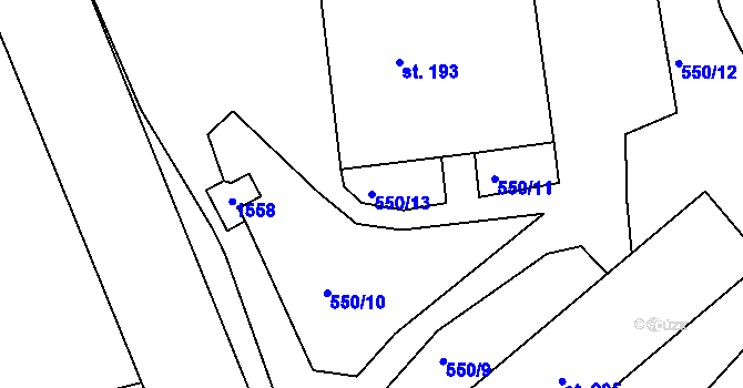 Parcela st. 550/13 v KÚ Semanín, Katastrální mapa