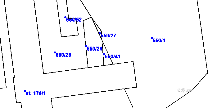 Parcela st. 550/41 v KÚ Semanín, Katastrální mapa