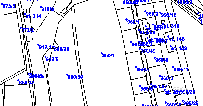 Parcela st. 850/1 v KÚ Semanín, Katastrální mapa