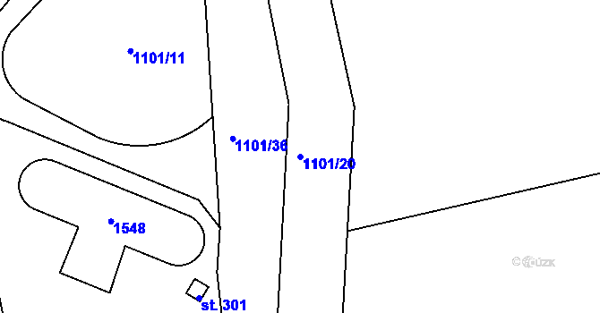 Parcela st. 1101/20 v KÚ Semanín, Katastrální mapa