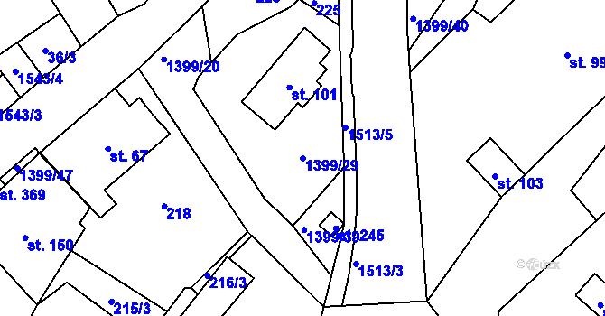 Parcela st. 1399/29 v KÚ Semanín, Katastrální mapa