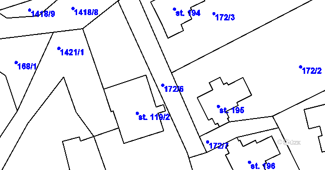 Parcela st. 172/6 v KÚ Semanín, Katastrální mapa