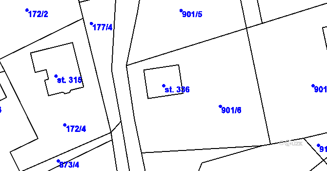Parcela st. 336 v KÚ Semanín, Katastrální mapa