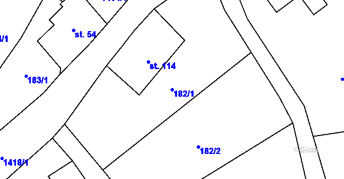Parcela st. 182/1 v KÚ Semanín, Katastrální mapa