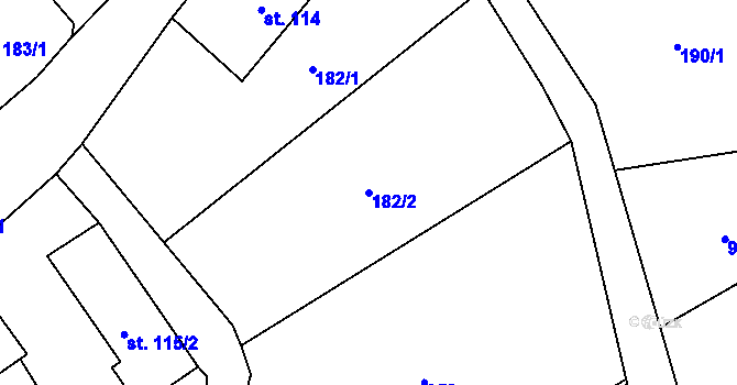 Parcela st. 182/2 v KÚ Semanín, Katastrální mapa