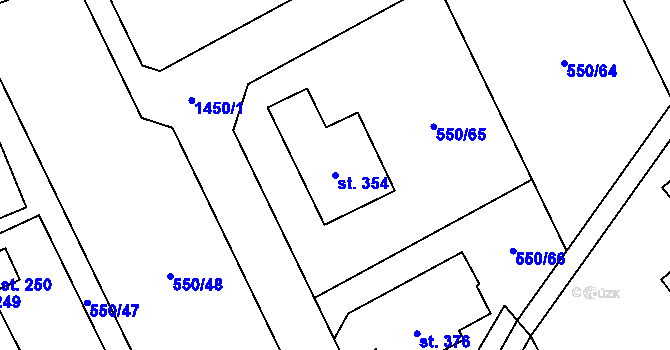 Parcela st. 354 v KÚ Semanín, Katastrální mapa