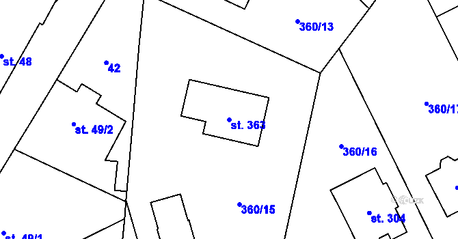 Parcela st. 363 v KÚ Semčice, Katastrální mapa