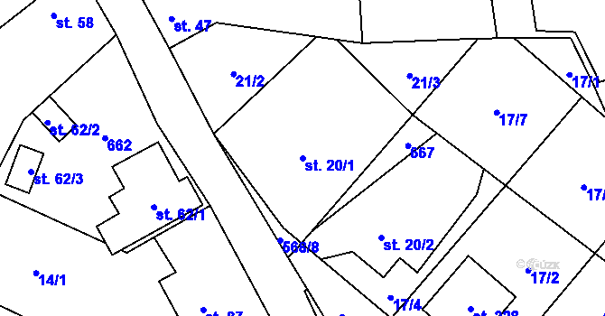 Parcela st. 20/1 v KÚ Semčice, Katastrální mapa