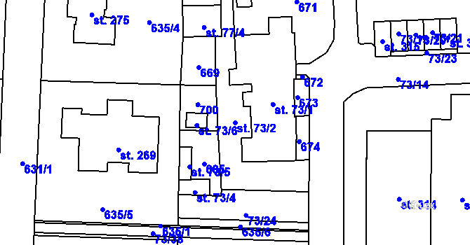 Parcela st. 73/2 v KÚ Semčice, Katastrální mapa