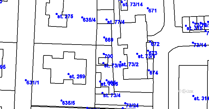 Parcela st. 73/7 v KÚ Semčice, Katastrální mapa