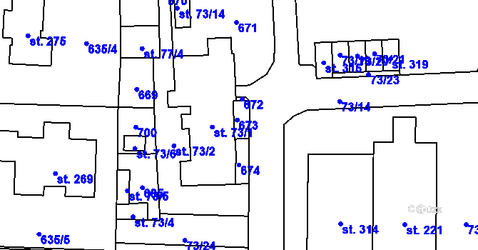 Parcela st. 73/12 v KÚ Semčice, Katastrální mapa