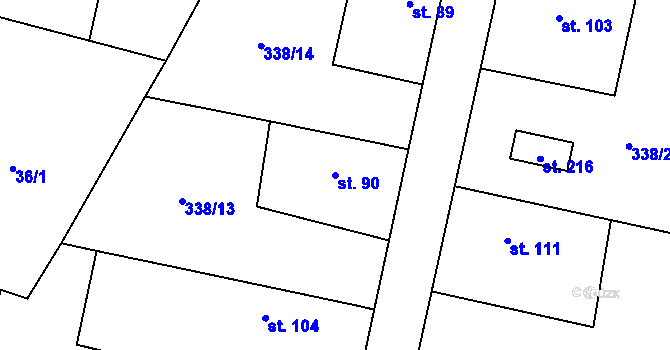 Parcela st. 90 v KÚ Semčice, Katastrální mapa