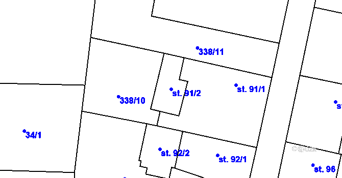 Parcela st. 91/2 v KÚ Semčice, Katastrální mapa