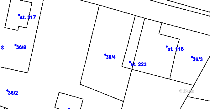 Parcela st. 36/4 v KÚ Semčice, Katastrální mapa