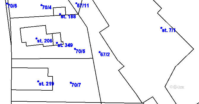 Parcela st. 67/2 v KÚ Semčice, Katastrální mapa