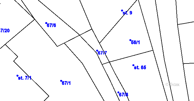 Parcela st. 67/7 v KÚ Semčice, Katastrální mapa