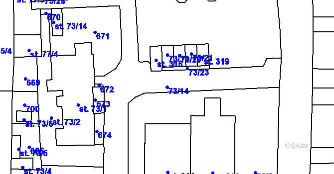 Parcela st. 73/14 v KÚ Semčice, Katastrální mapa