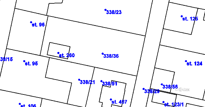 Parcela st. 338/36 v KÚ Semčice, Katastrální mapa