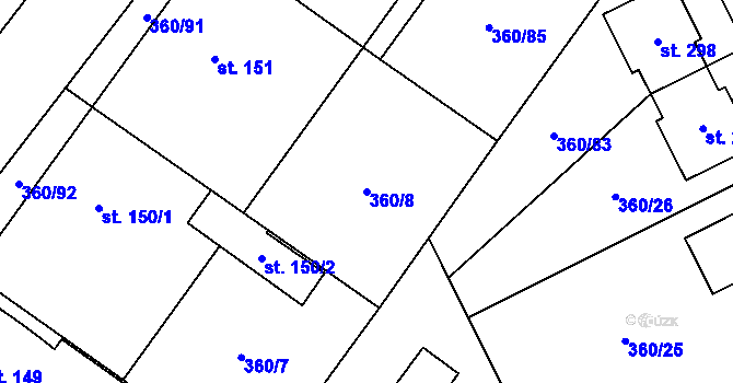 Parcela st. 360/8 v KÚ Semčice, Katastrální mapa