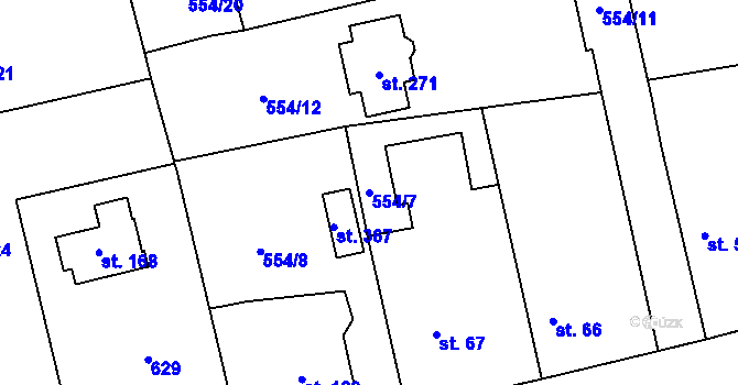 Parcela st. 554/7 v KÚ Semčice, Katastrální mapa