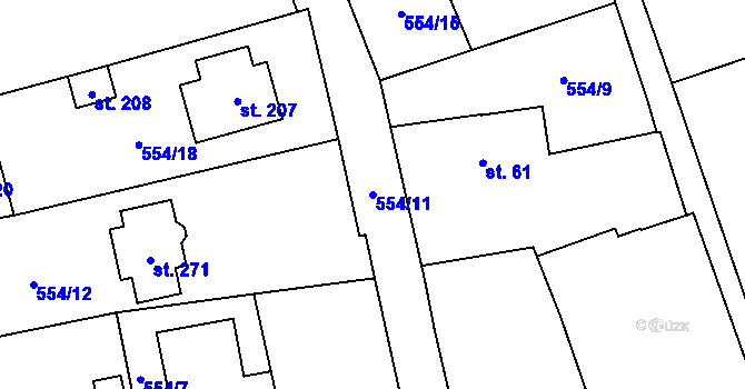 Parcela st. 554/11 v KÚ Semčice, Katastrální mapa